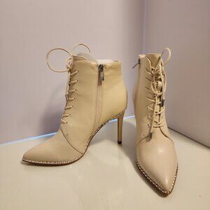 BCBGeneration Studded Lace-Up Cream Heeled Boots Size 8